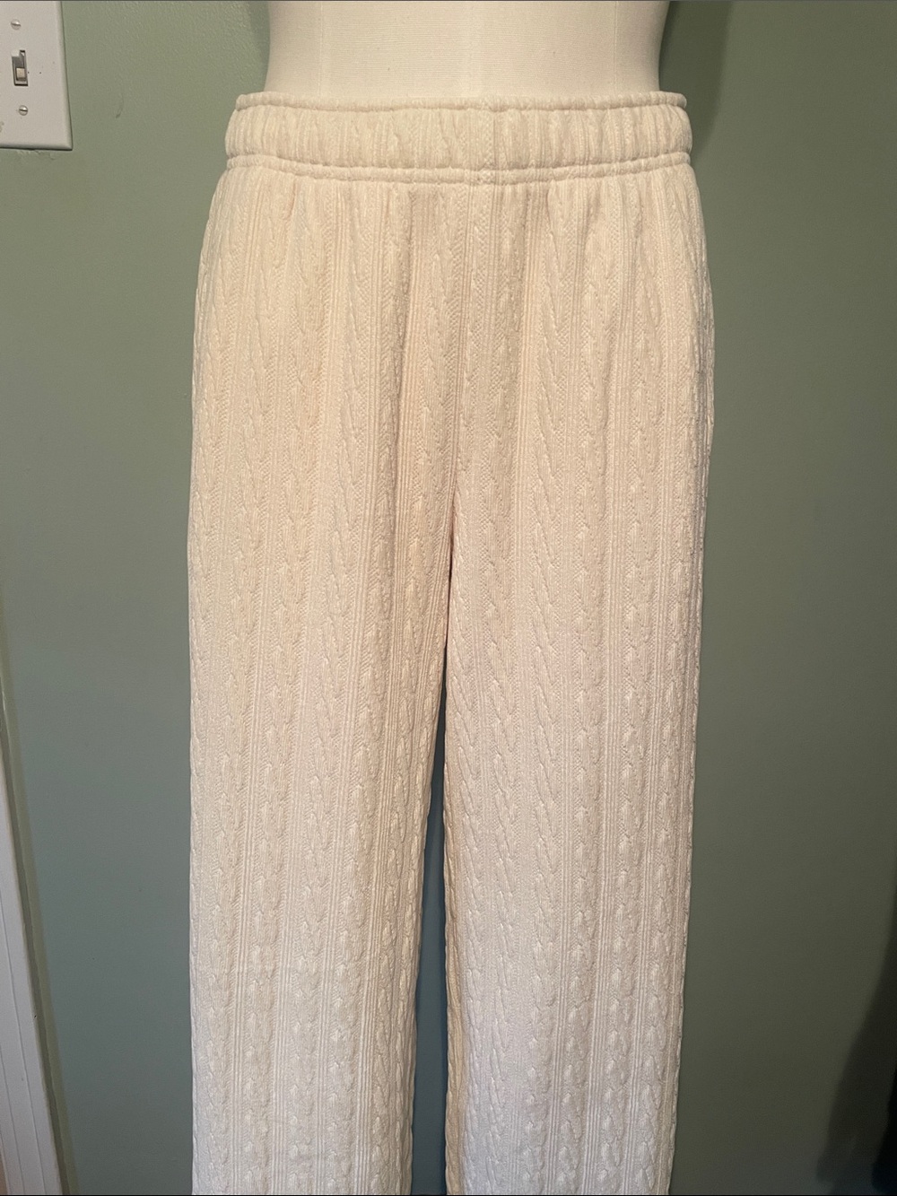 aerie Cream Cable-Knit Wide-Leg Lounge Pants